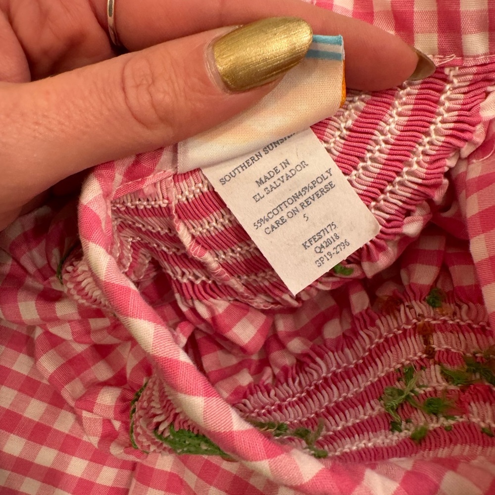 Southern Sunshine Palm Tree Smocked Plaid Ruffle Dress - Picture 5 of 7